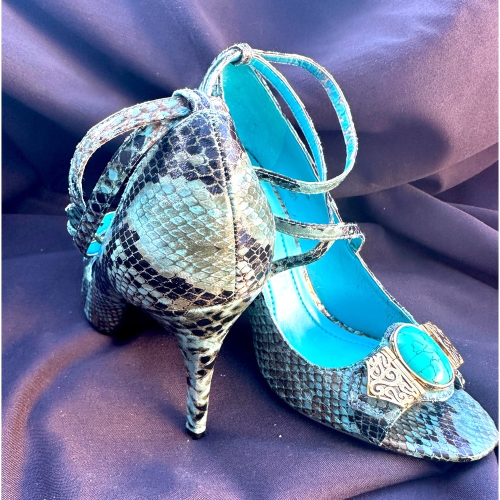Bcbgeneration Blue Trilogy Turquoise Snakeskin He… - image 1